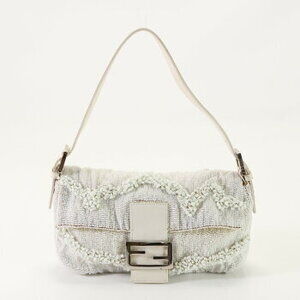 Fendi Mamma Bucket beaded embroidery FF white handbag tote top handle
